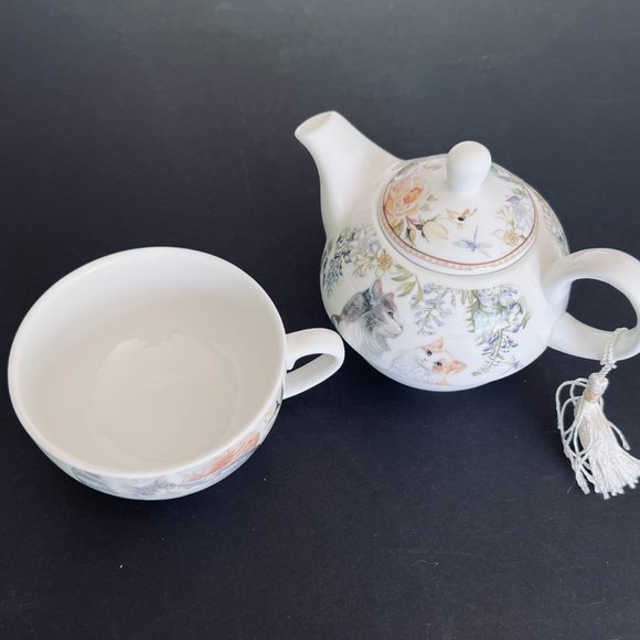 SUMMER RIVER 3 Piece Set "Tea for One" with Adorable Kitties NWT - Picture 2 of 8